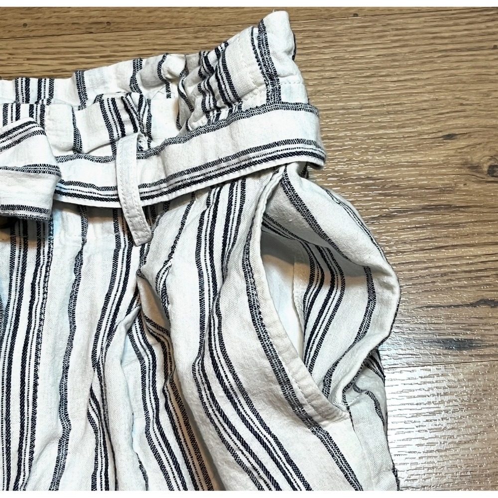 Madewell Striped Paperbag Pants Women 6 Blue White Linen Cotton High Rise Belted - Picture 6 of 12